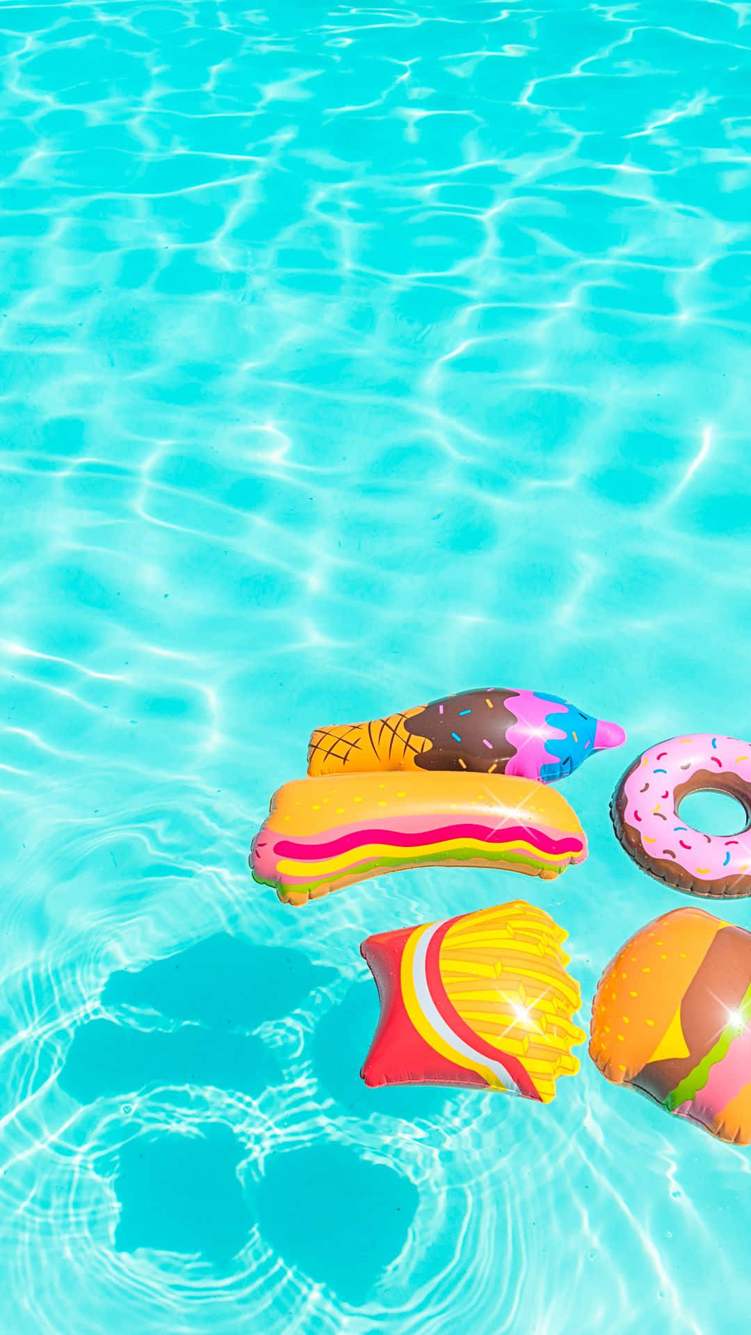 Pool With Inflatable Food Toys Cute Iphone Teal Background