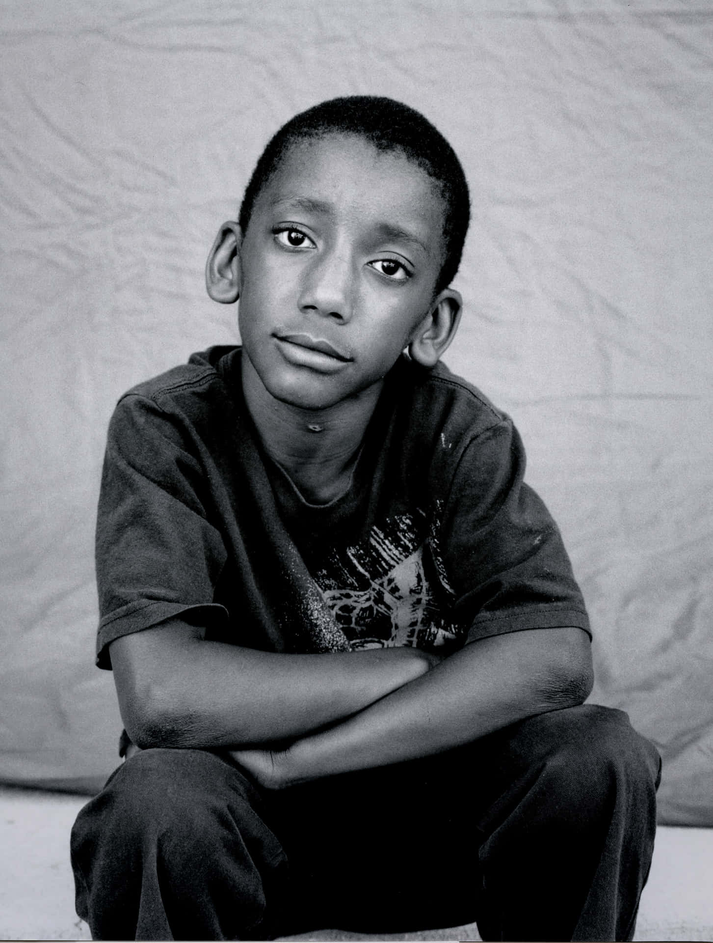 Poor Kid Black And White Portrait Background