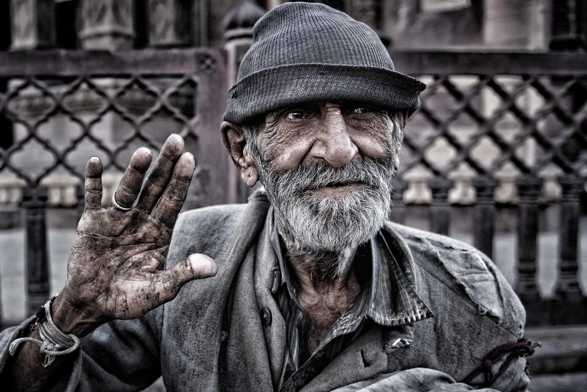 Poor Old Man Waving Background