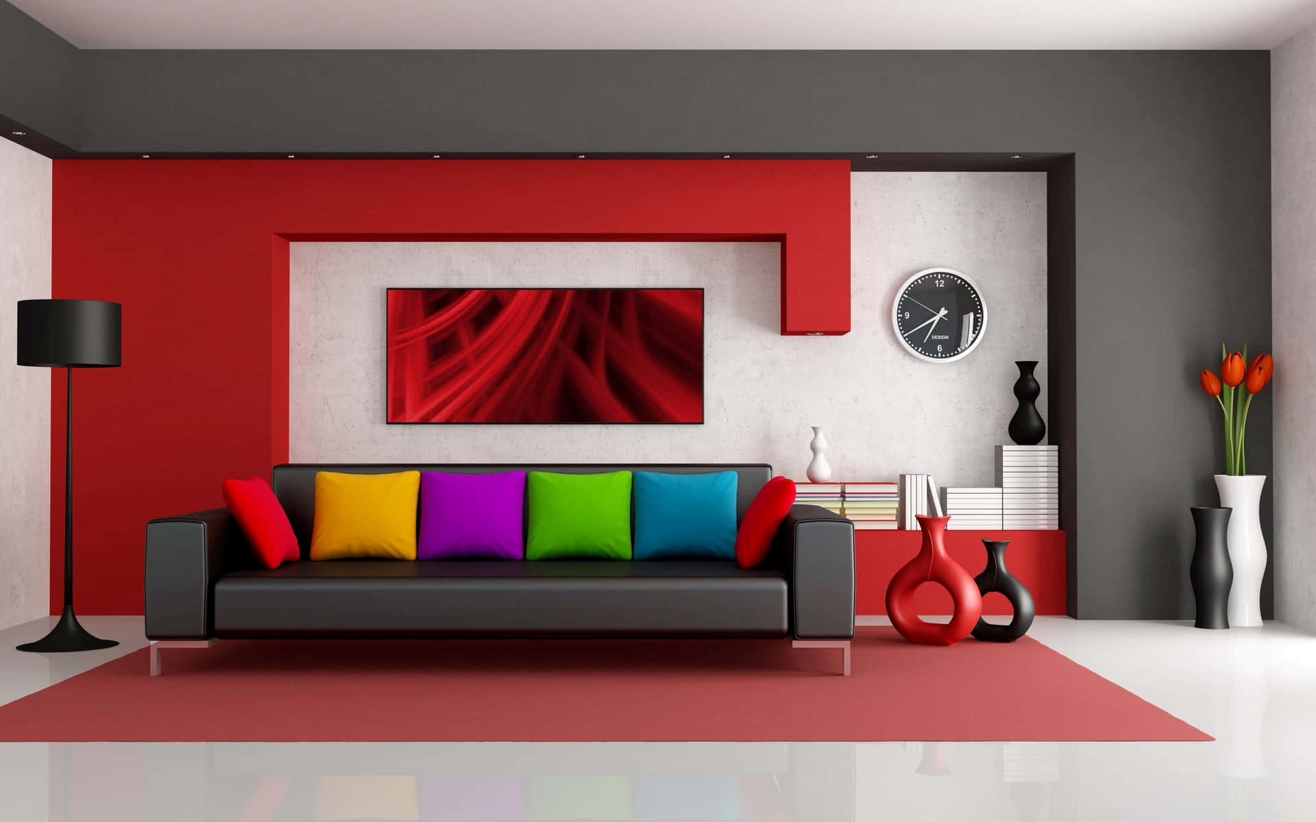 Pop Red Color House Interior Background