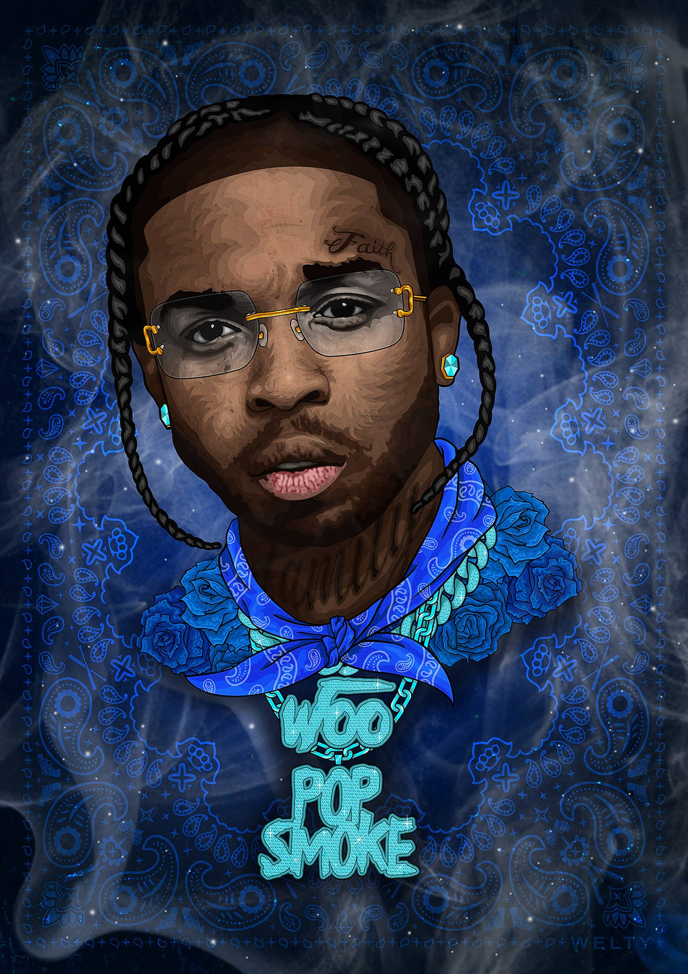 Pop Smoke Blue Art Background