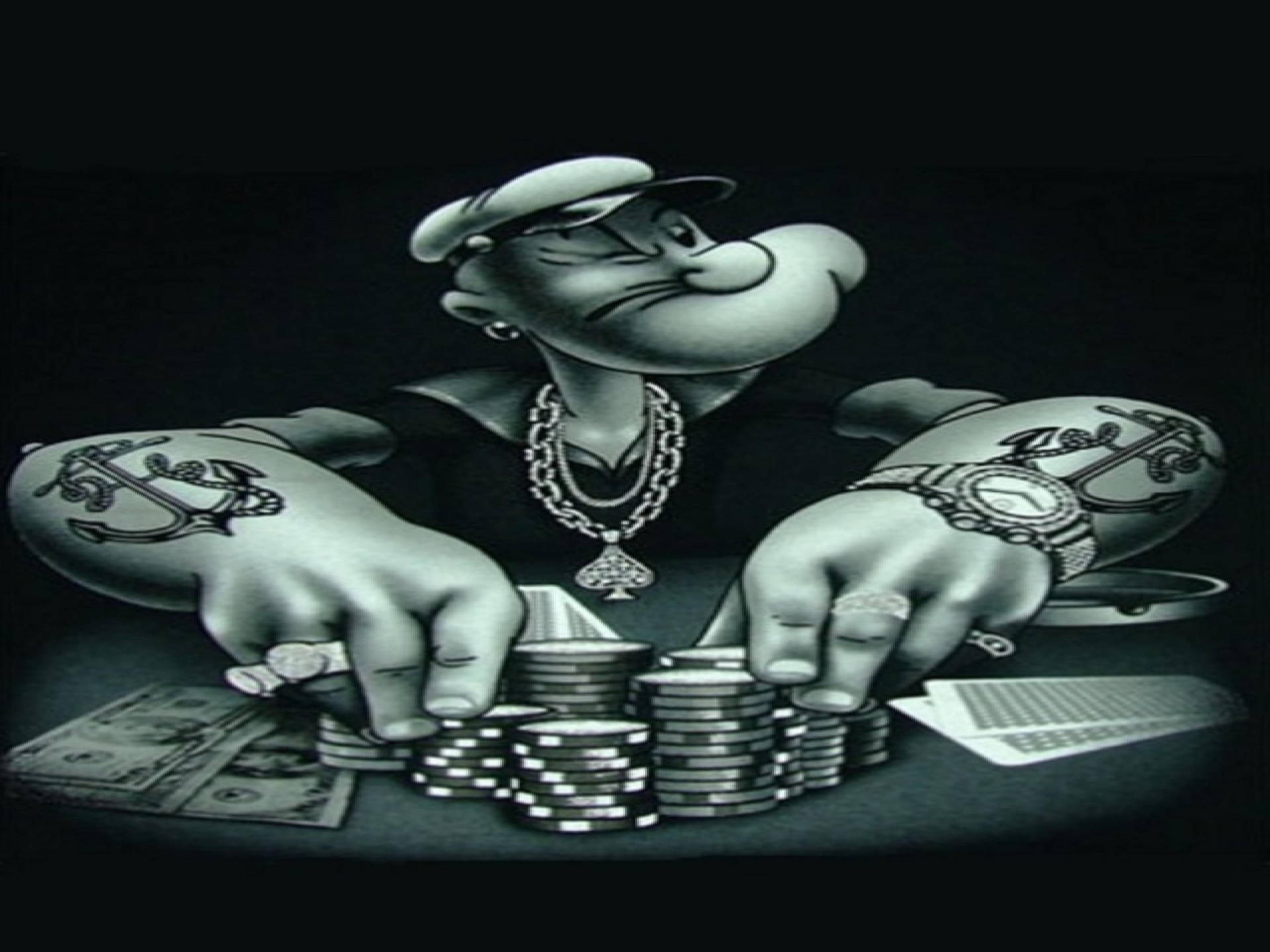 Popeye Holding Poker Chips Background