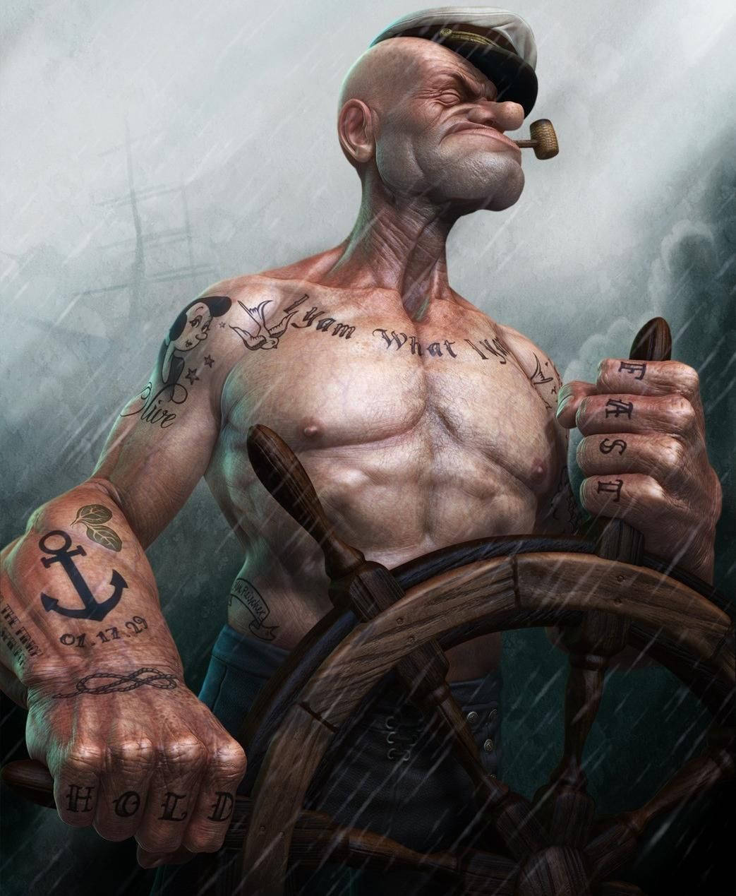 Popeye Sailing In A Storm Background