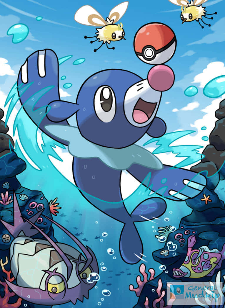 Popplio Jumping Out Of The Water Background