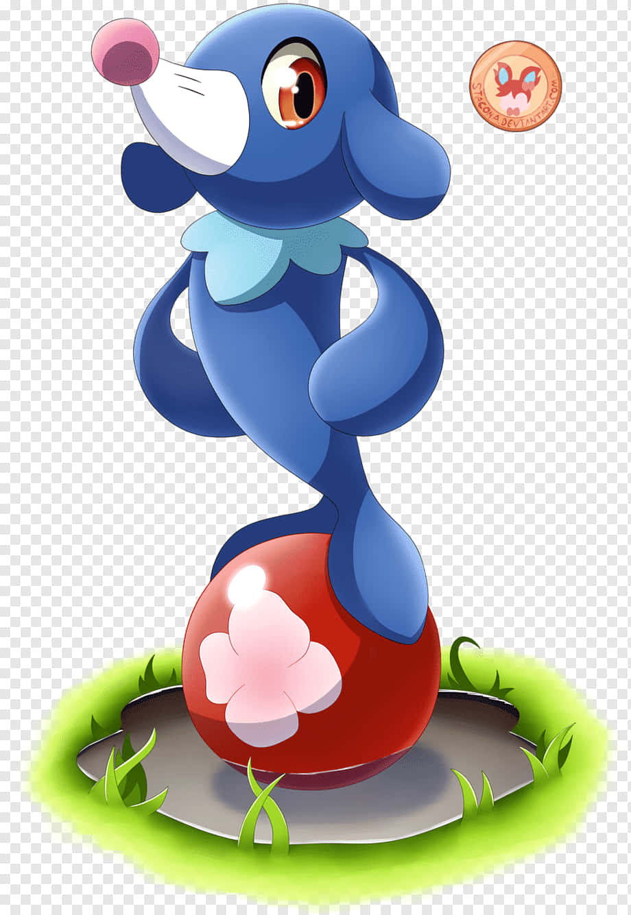 Popplio Standing On A Red Ball Background