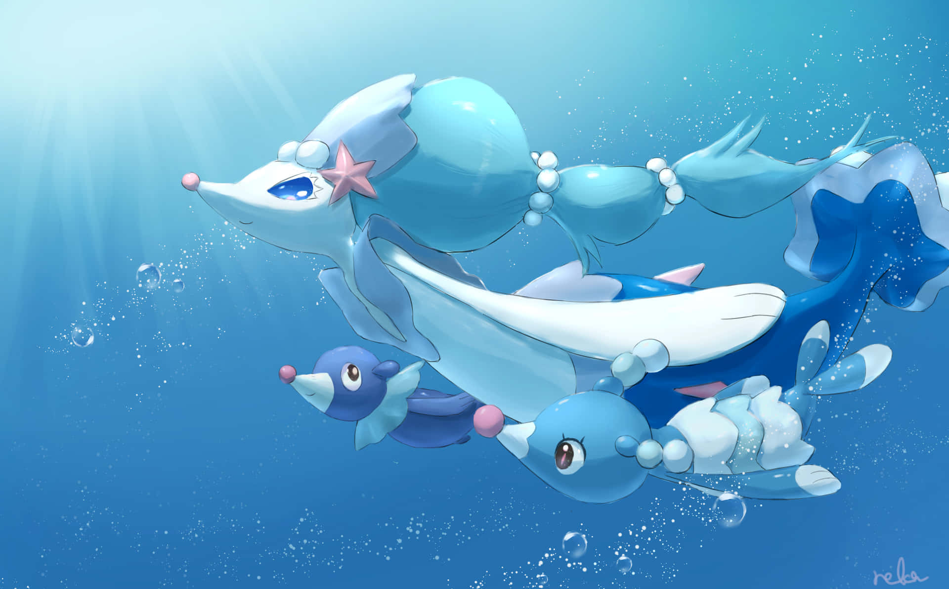 Popplio Under The Ocean Background
