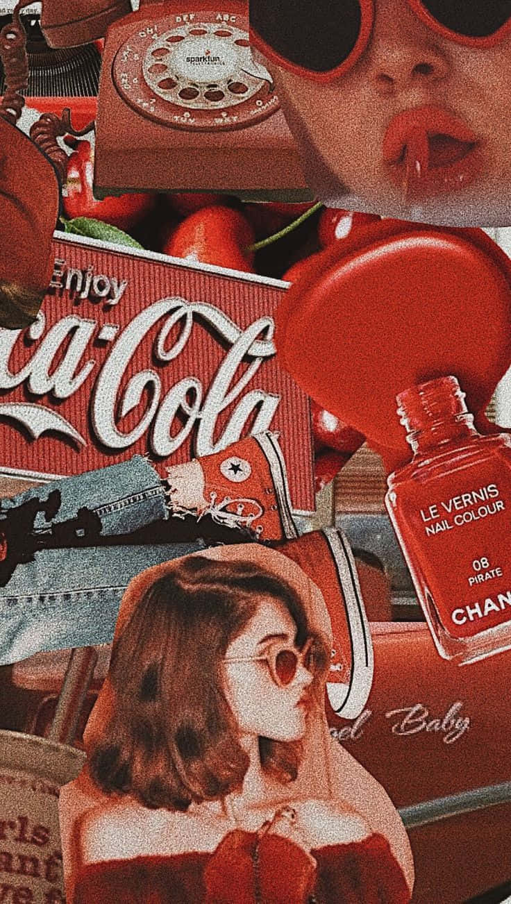 Popular Objects Magazine Clippings Red Retro 80s Aesthetic Background