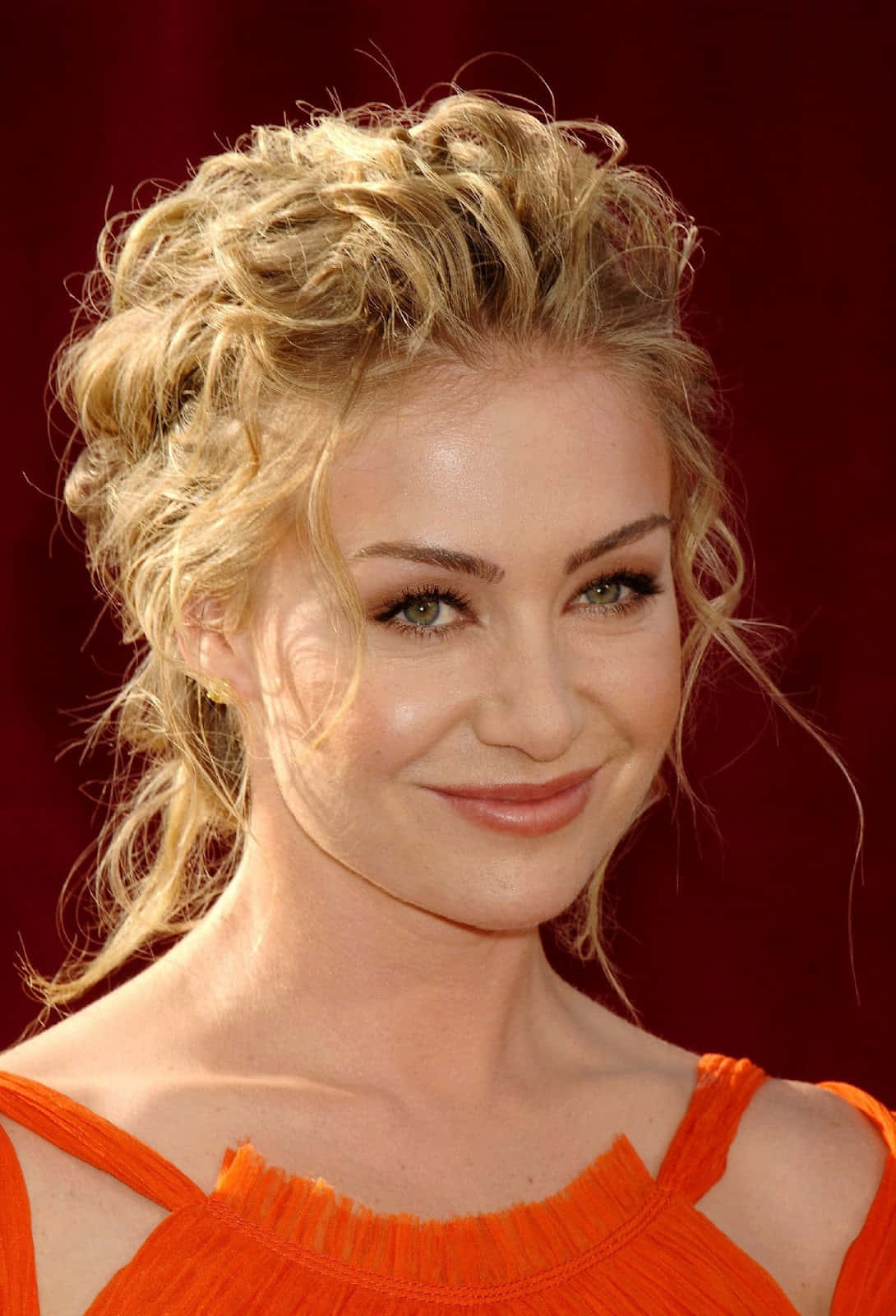 Portia De Rossi Orange Dress Portrait Background