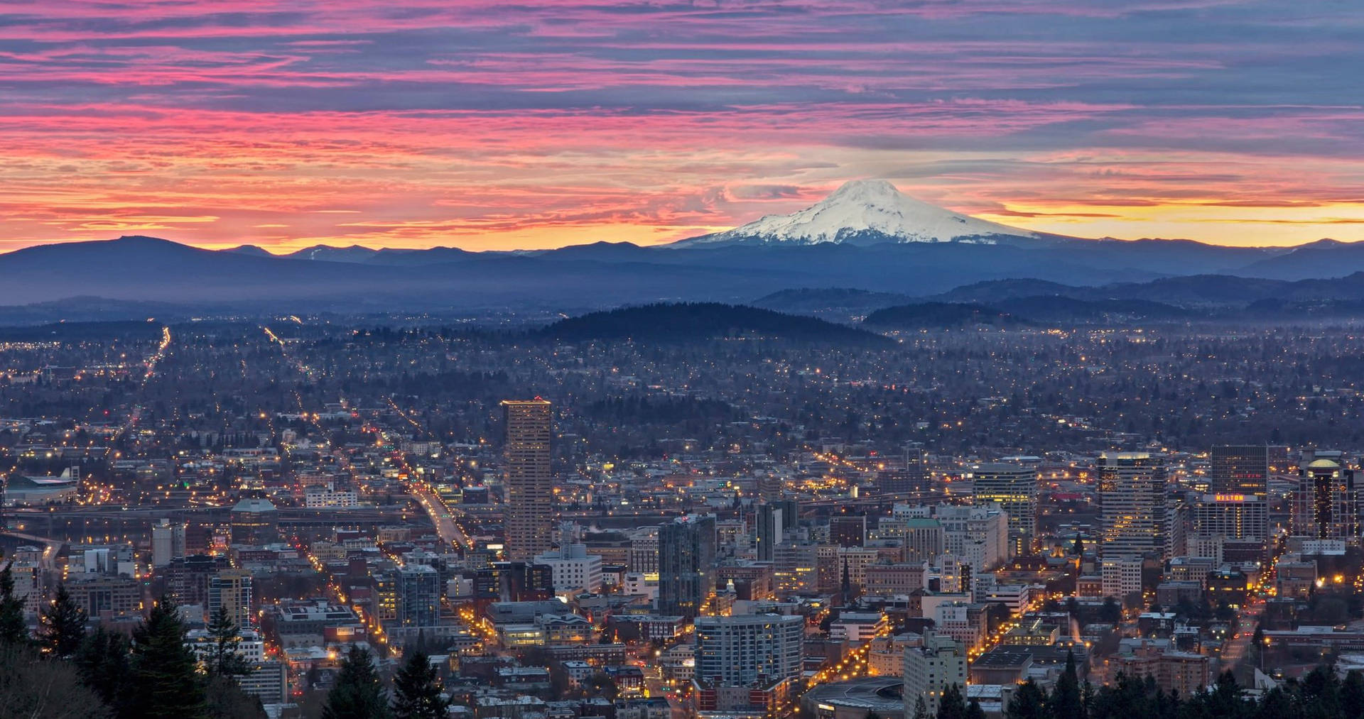 Portland Mount Hood Sunset Background