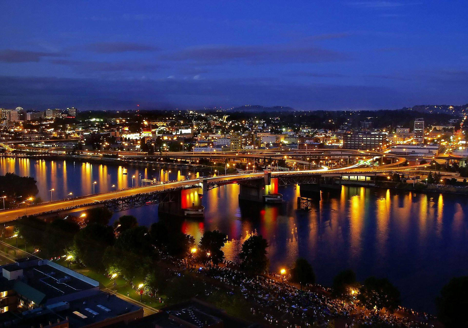 Portland Night Highway Bridge Background