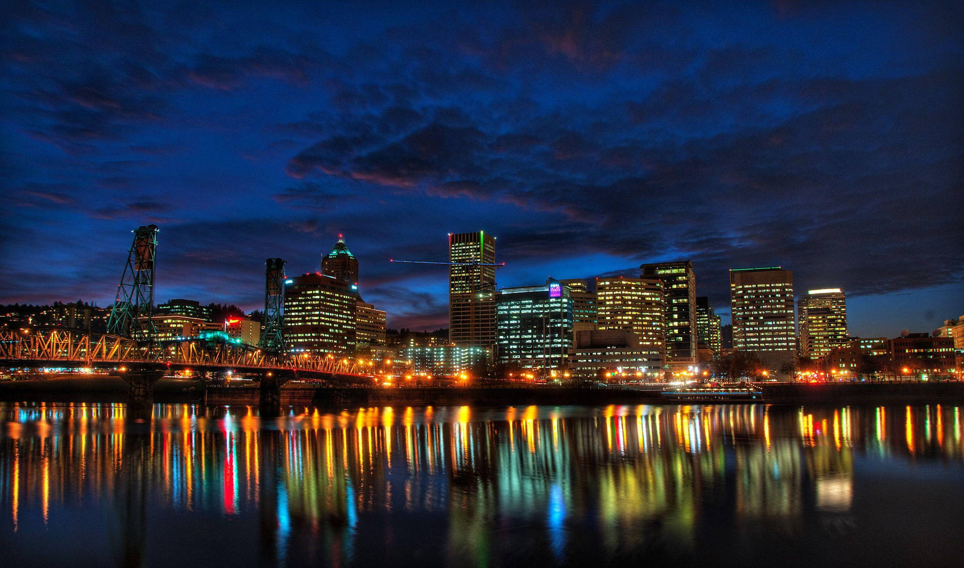 Portland Skyline Reflecting Background