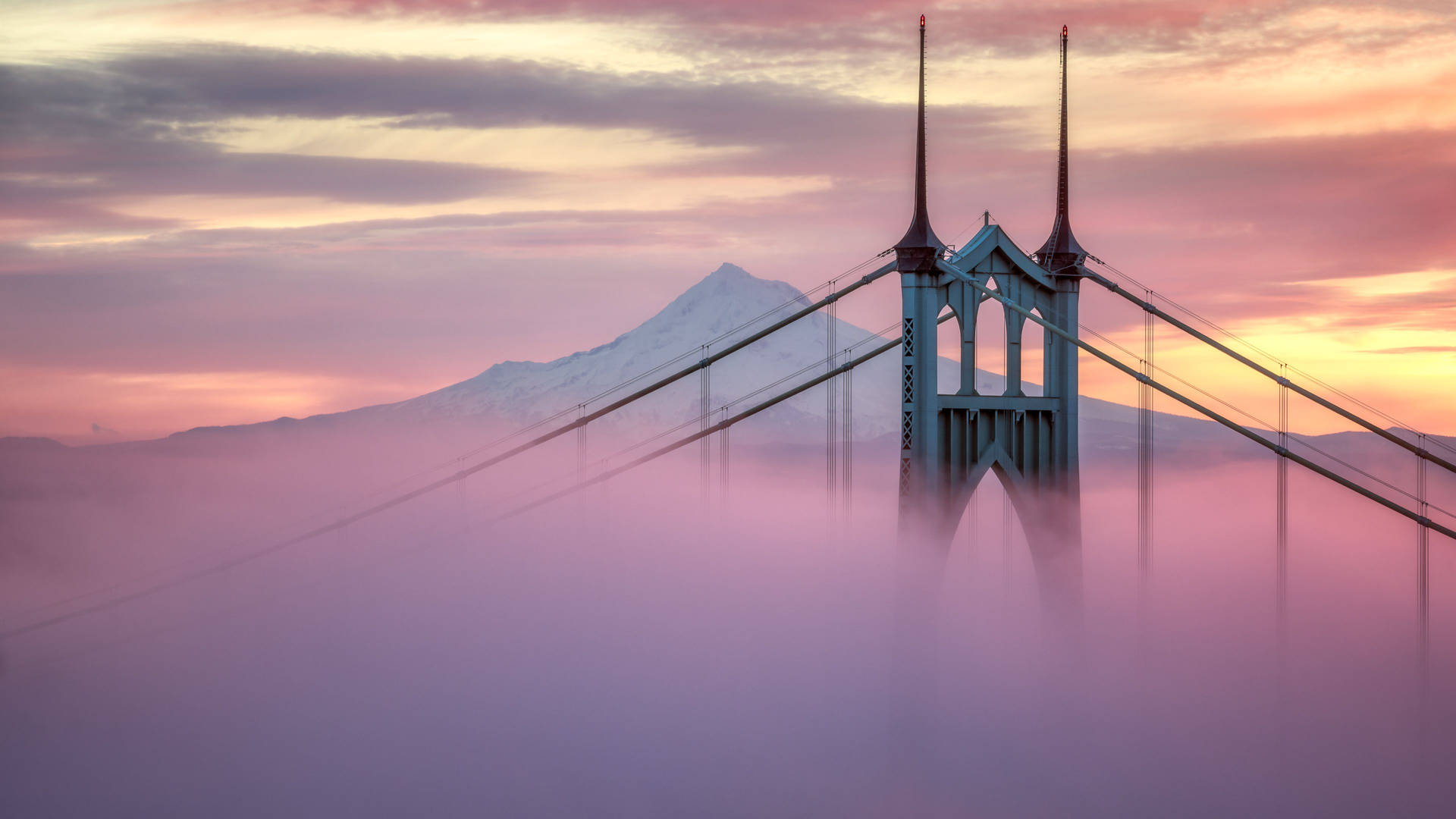 Portland St Johns Bridge Pink Fog Background