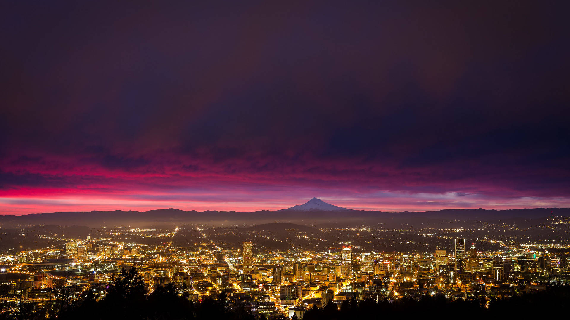 Portland Violet Sky Distant Volcano Background