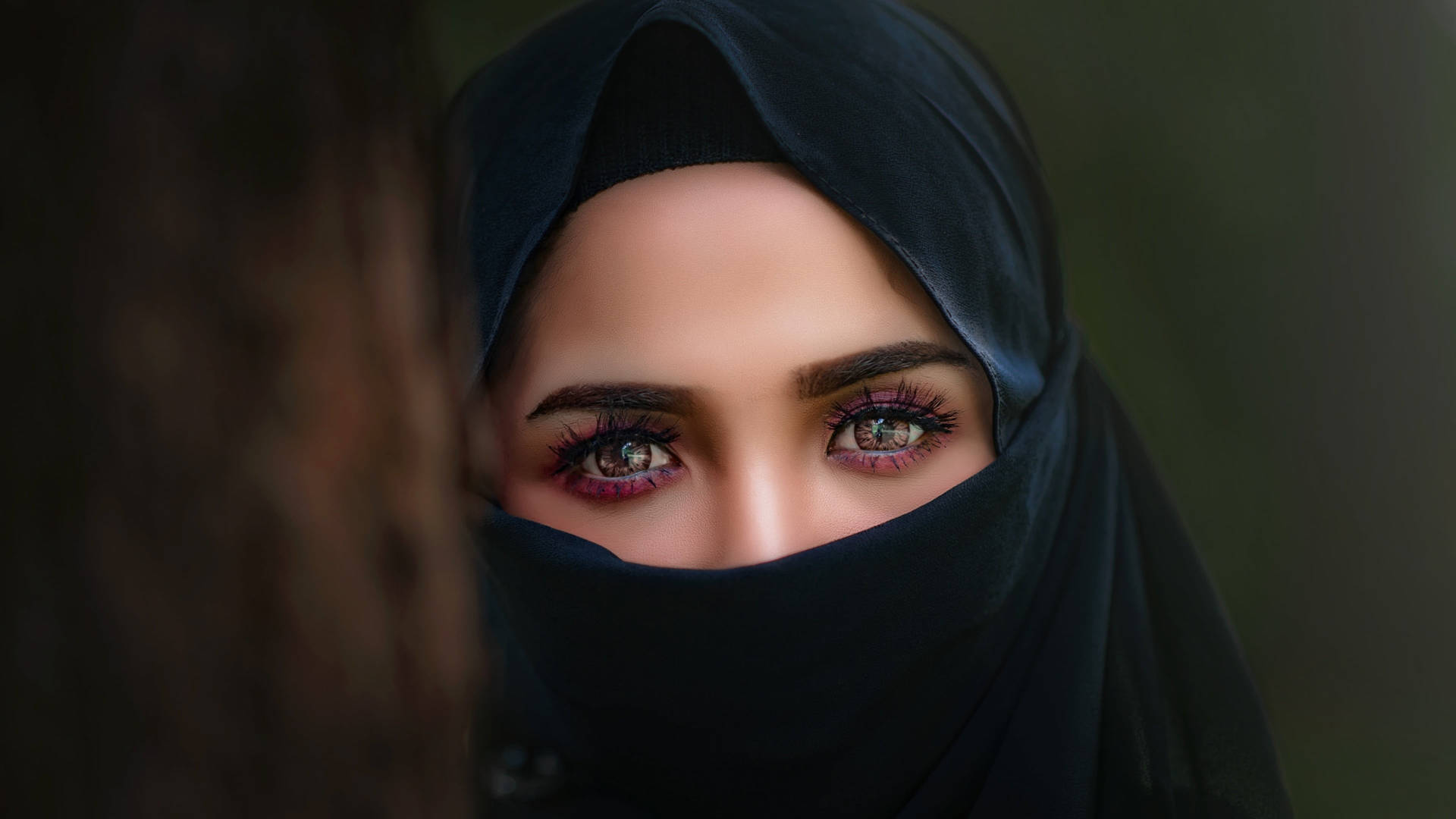 Portrait Of A Woman Wearing Black Hijab Background