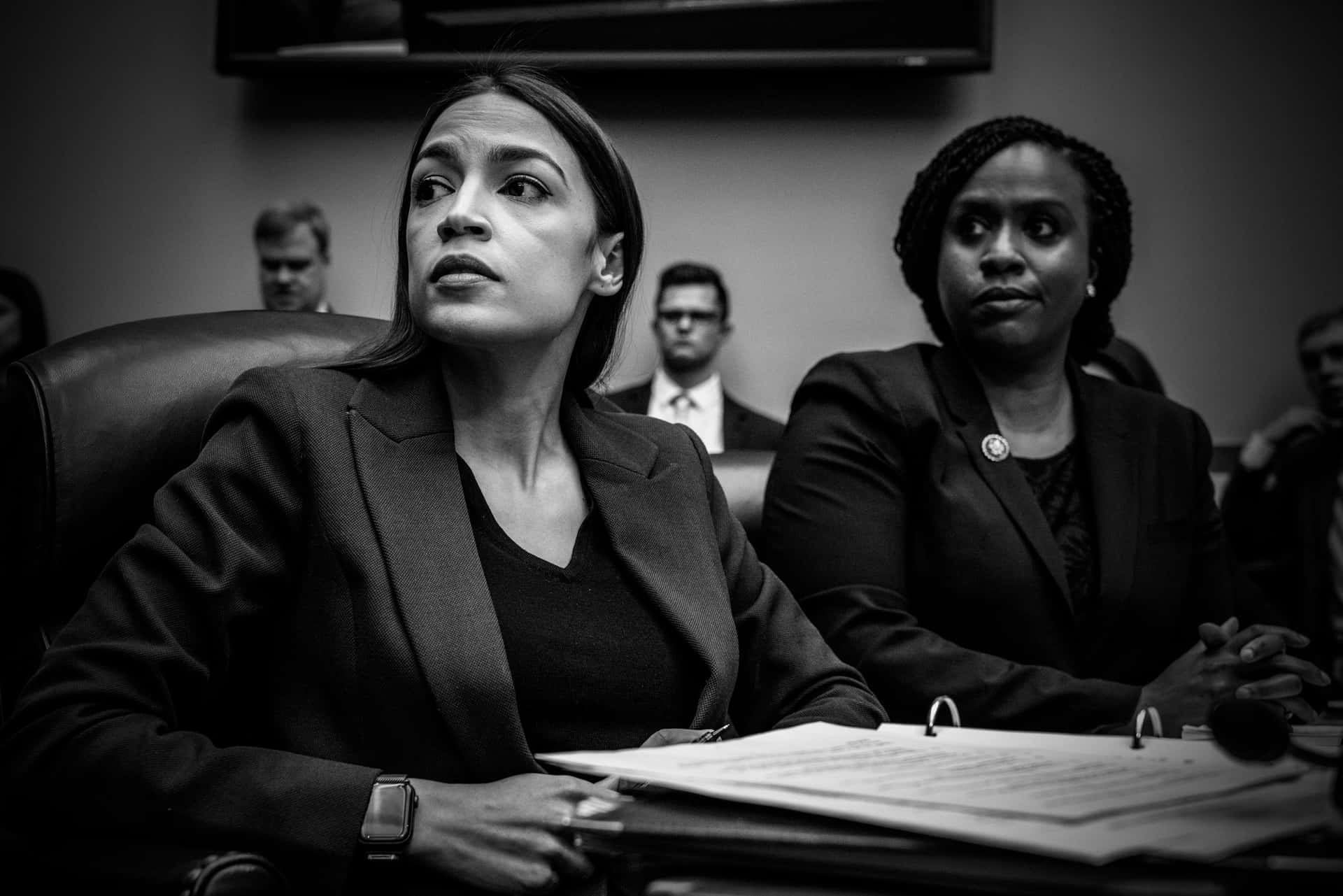 Portrait Of Alexandria Ocasio-cortez In Black And White
