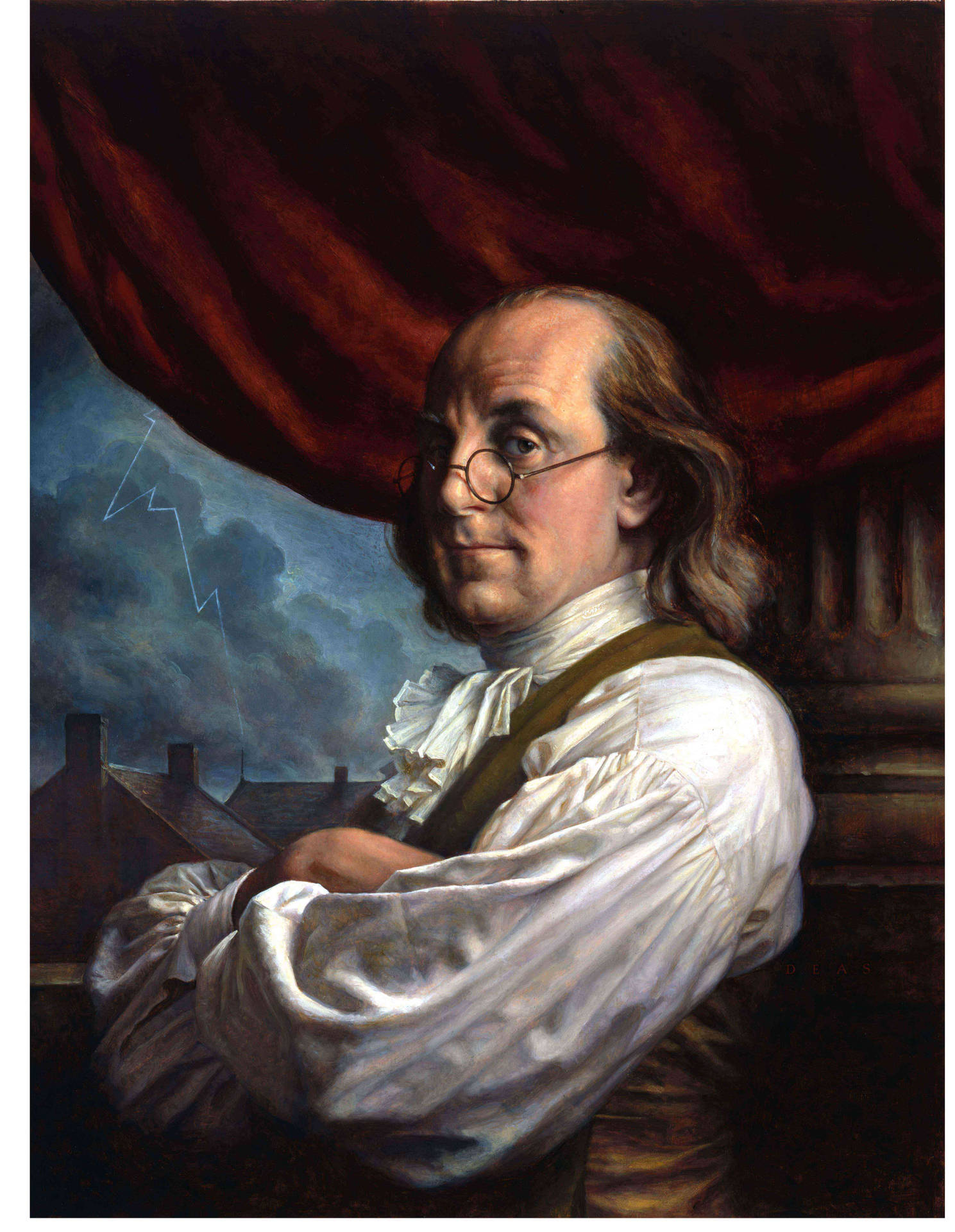 Portrait Of Benjamin Franklin In Classic Attire Background