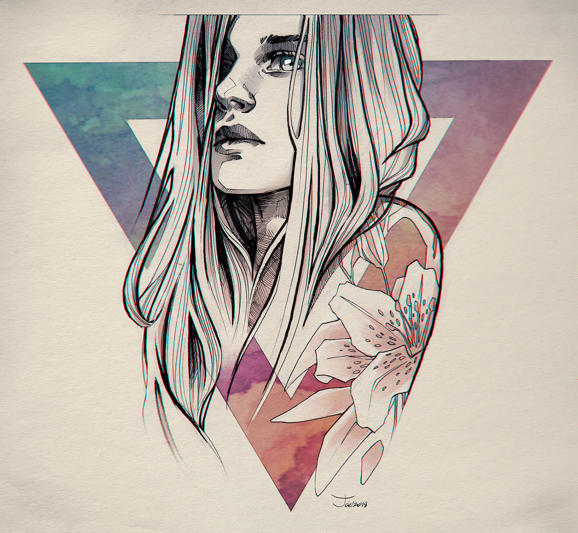 Portrait Of Girl Face In Triangle Background