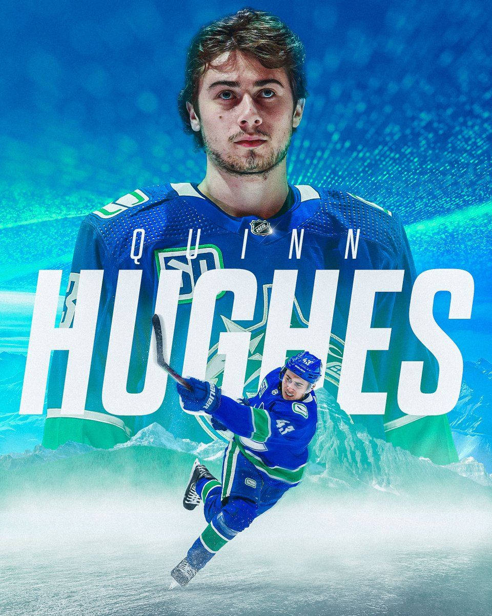 Portrait Of Quinn Hughes In Front Of The Vancouver Island Mountains Background