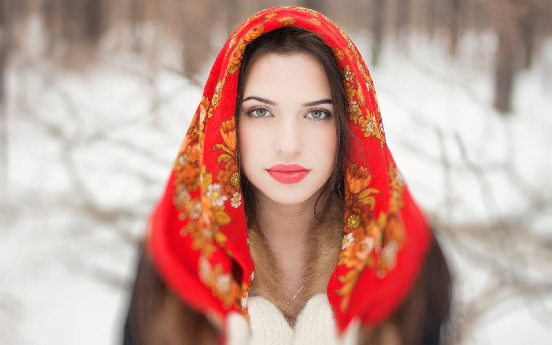 Portrait Of Russian Girl With Head Scarf Background