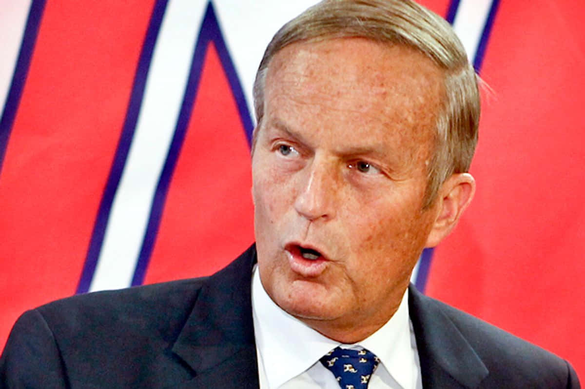 Portrait Of Todd Akin Against A Red & White Background Background