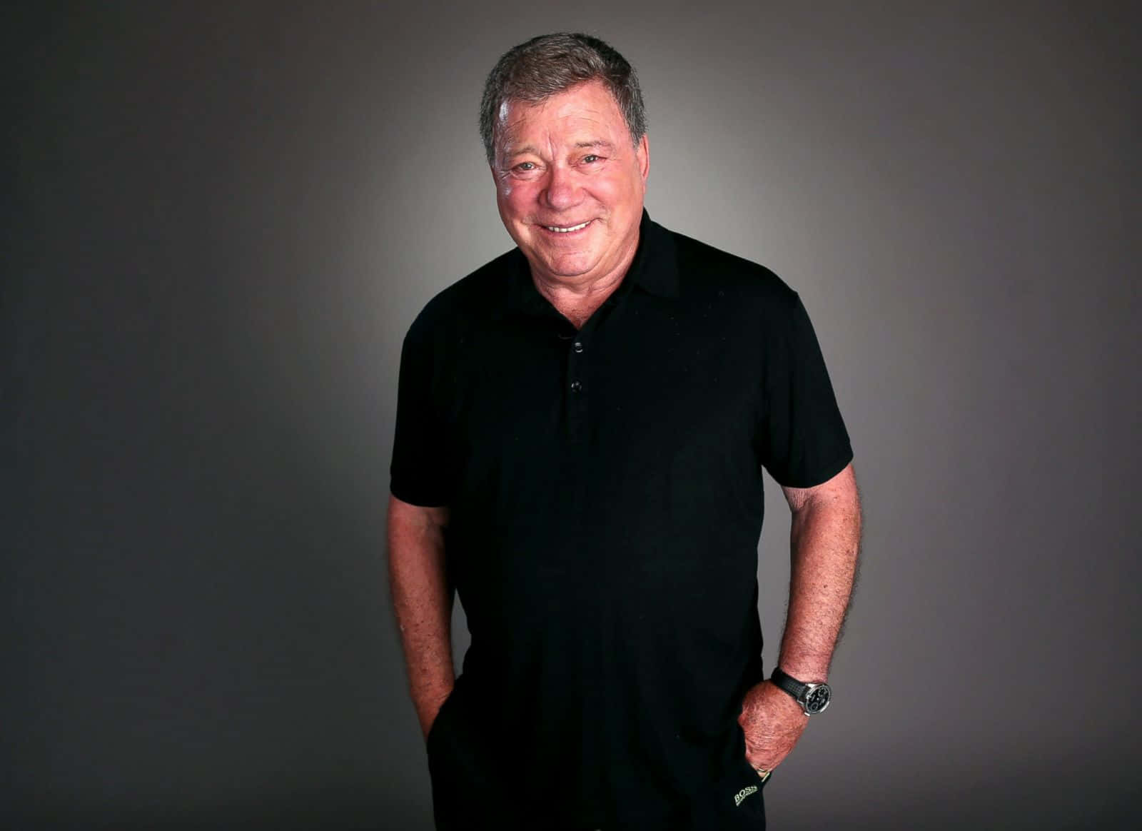 Portrait Of William Shatner On A Starry Sky Background Background