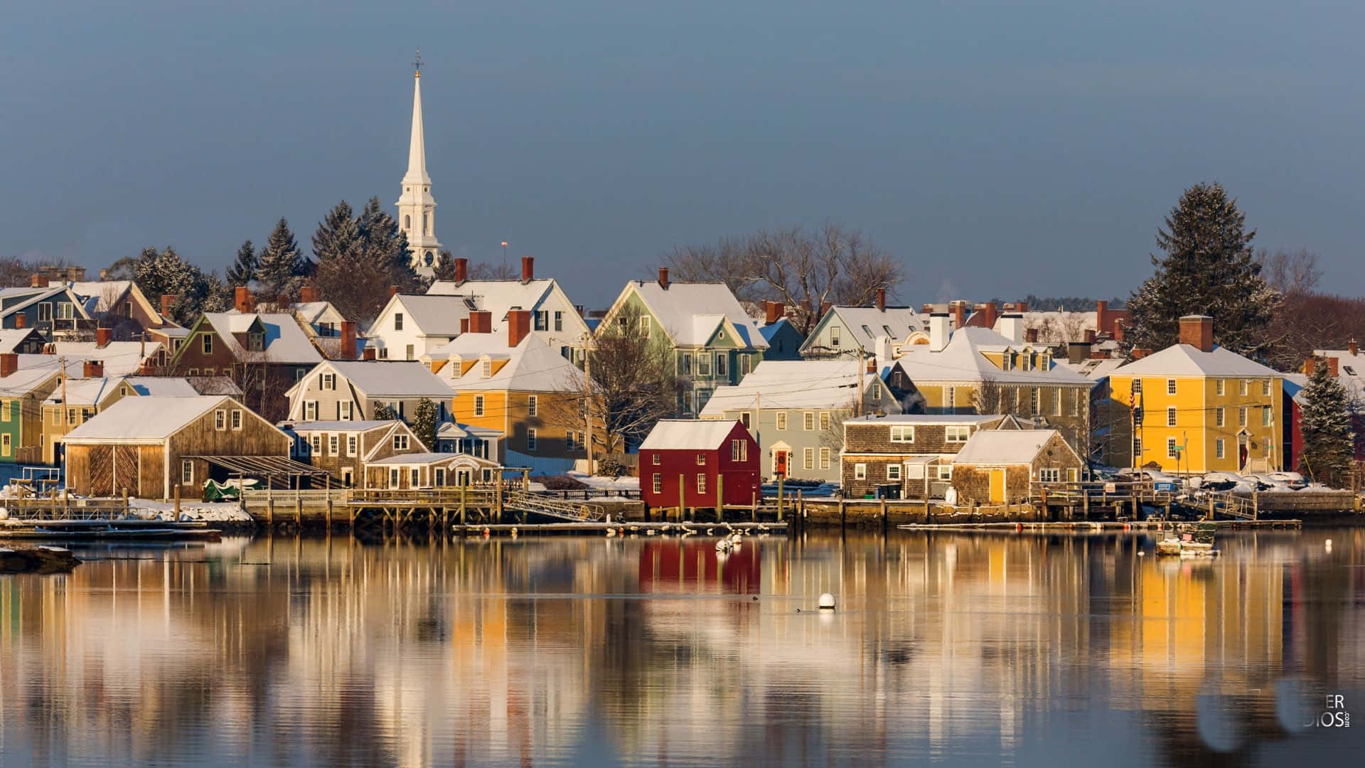 Portsmouth Harbor New Hampshire Winter Wide View Shot Background