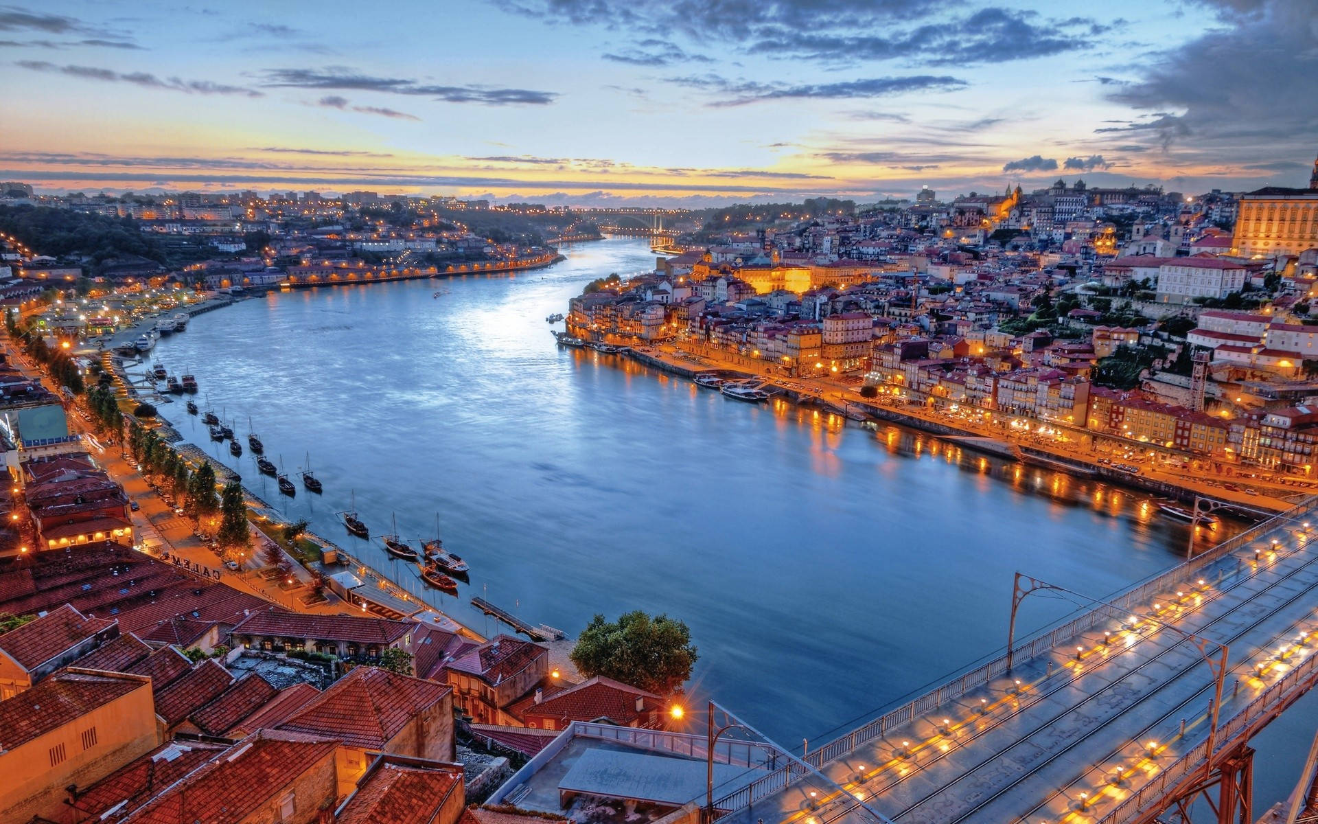 Portugal Riverscape At Night Background