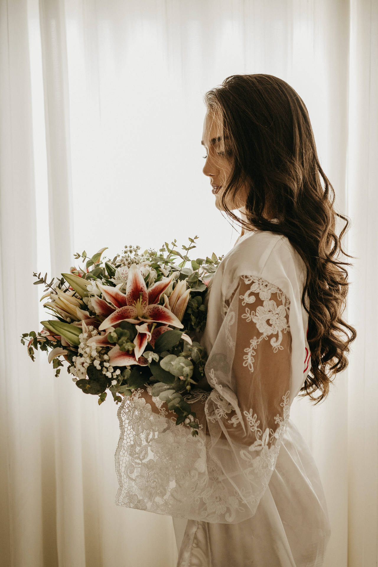 Posing With Bridal Bouquet Background