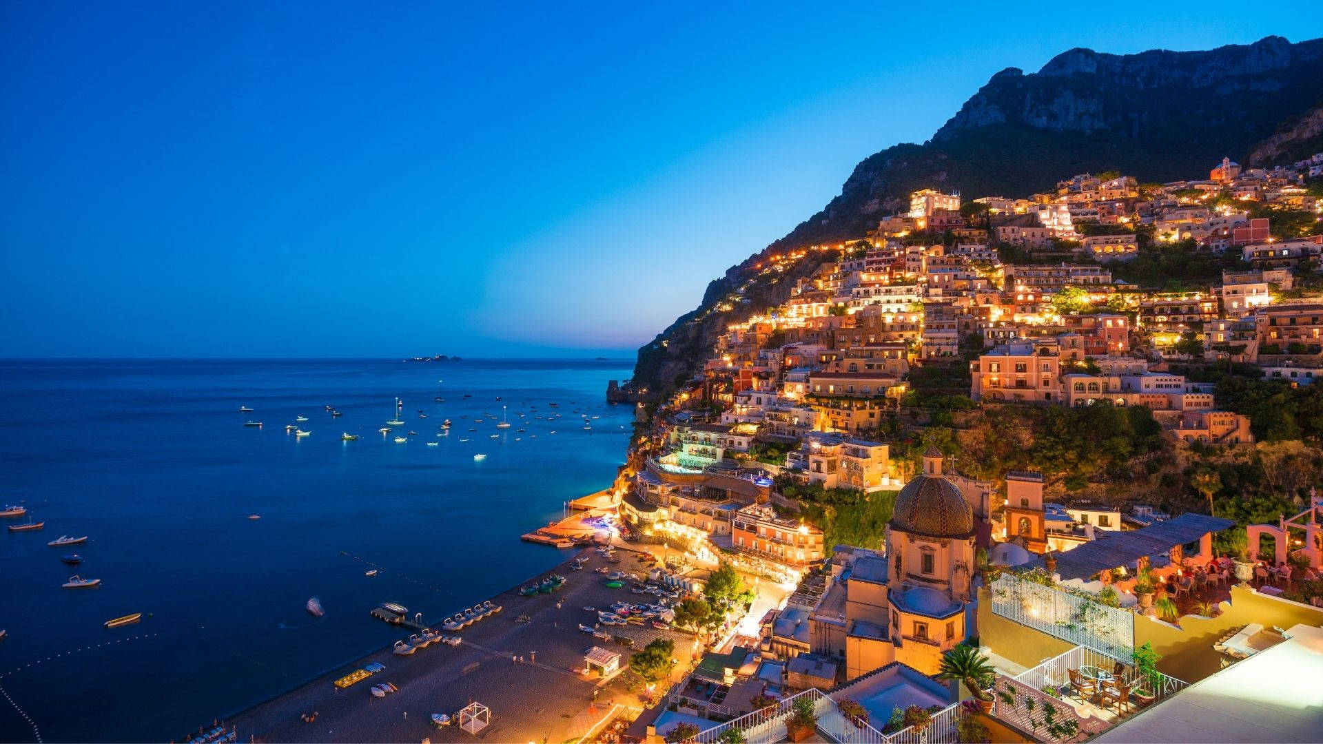 Positano Night Lights Amalfi Coast Background