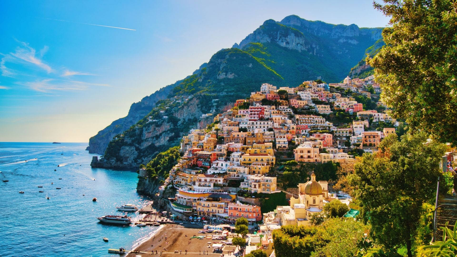 Positano Town Amalfi Coast Landscape Background