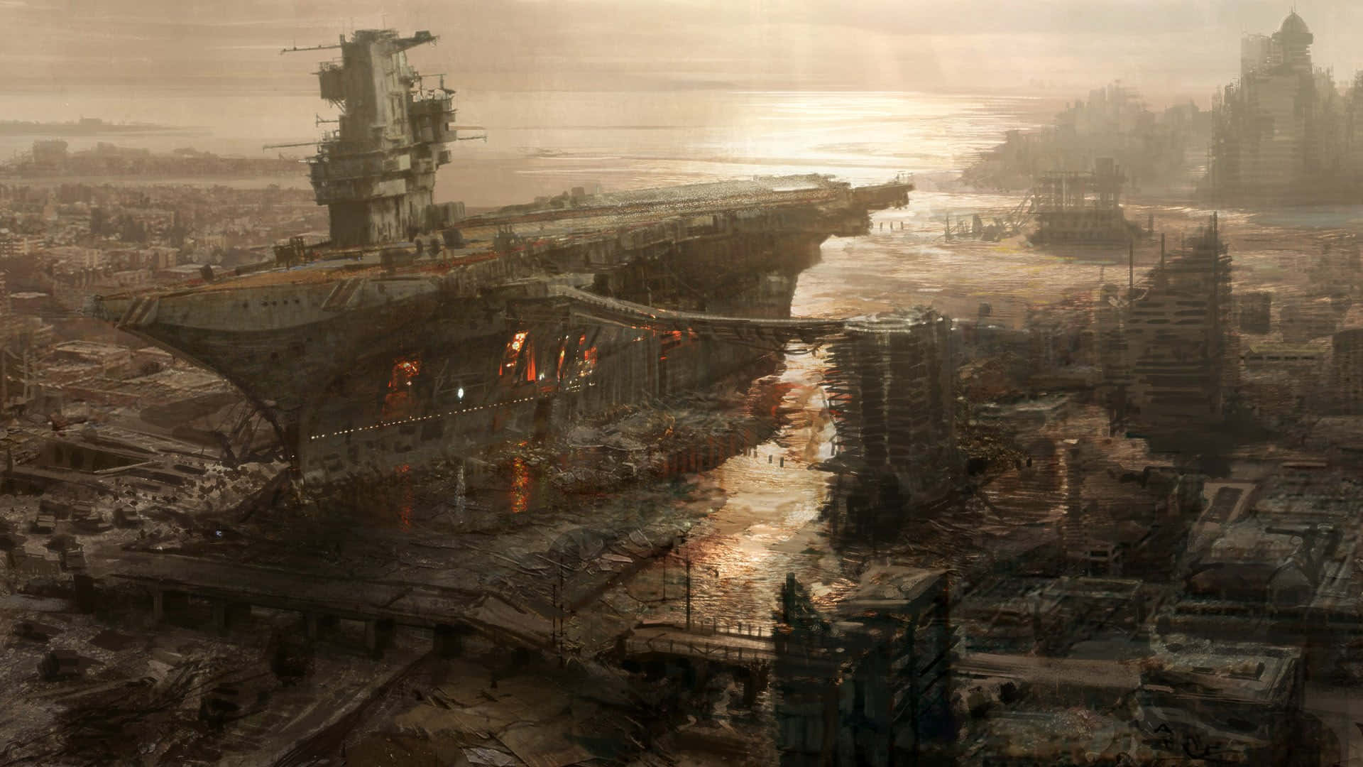 Post Apocalyptic Aircraft Carrier Cityscape