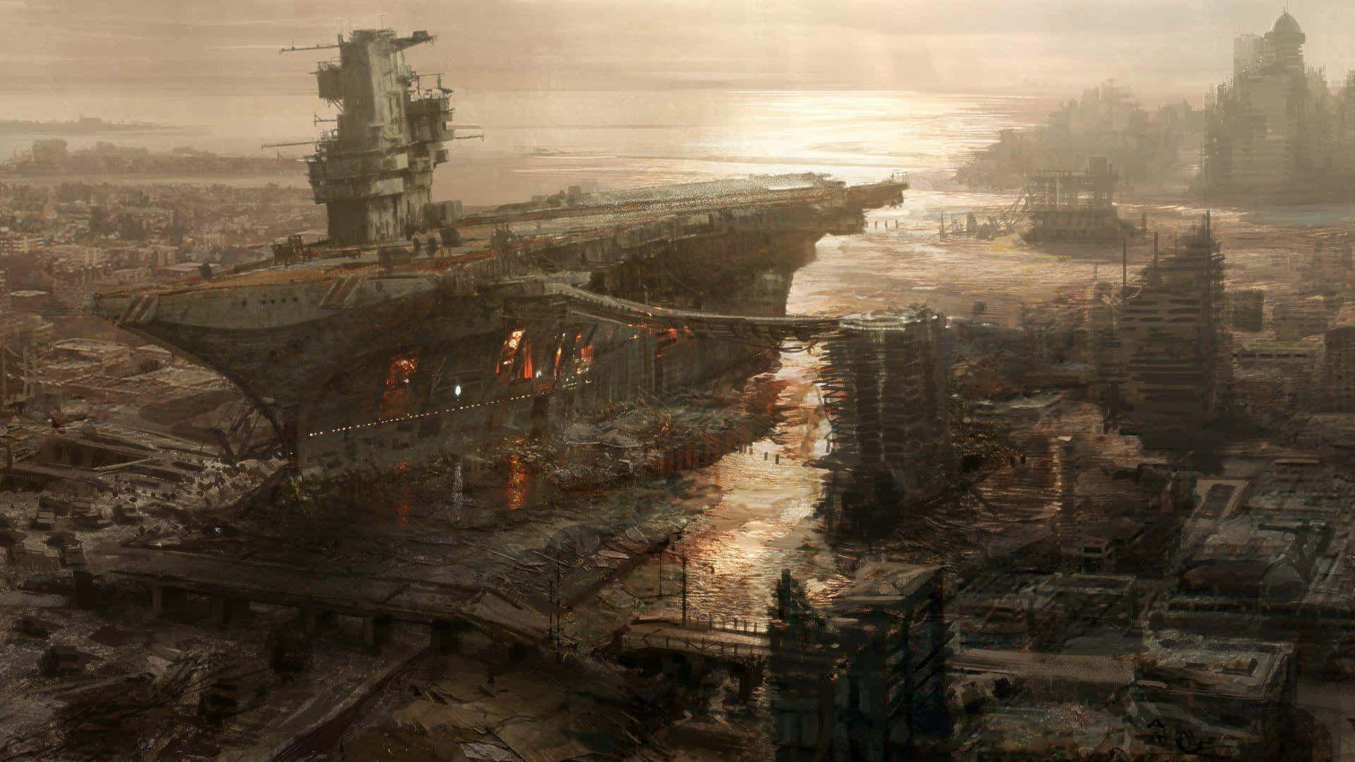 Post Apocalyptic Harbor Remnants Background
