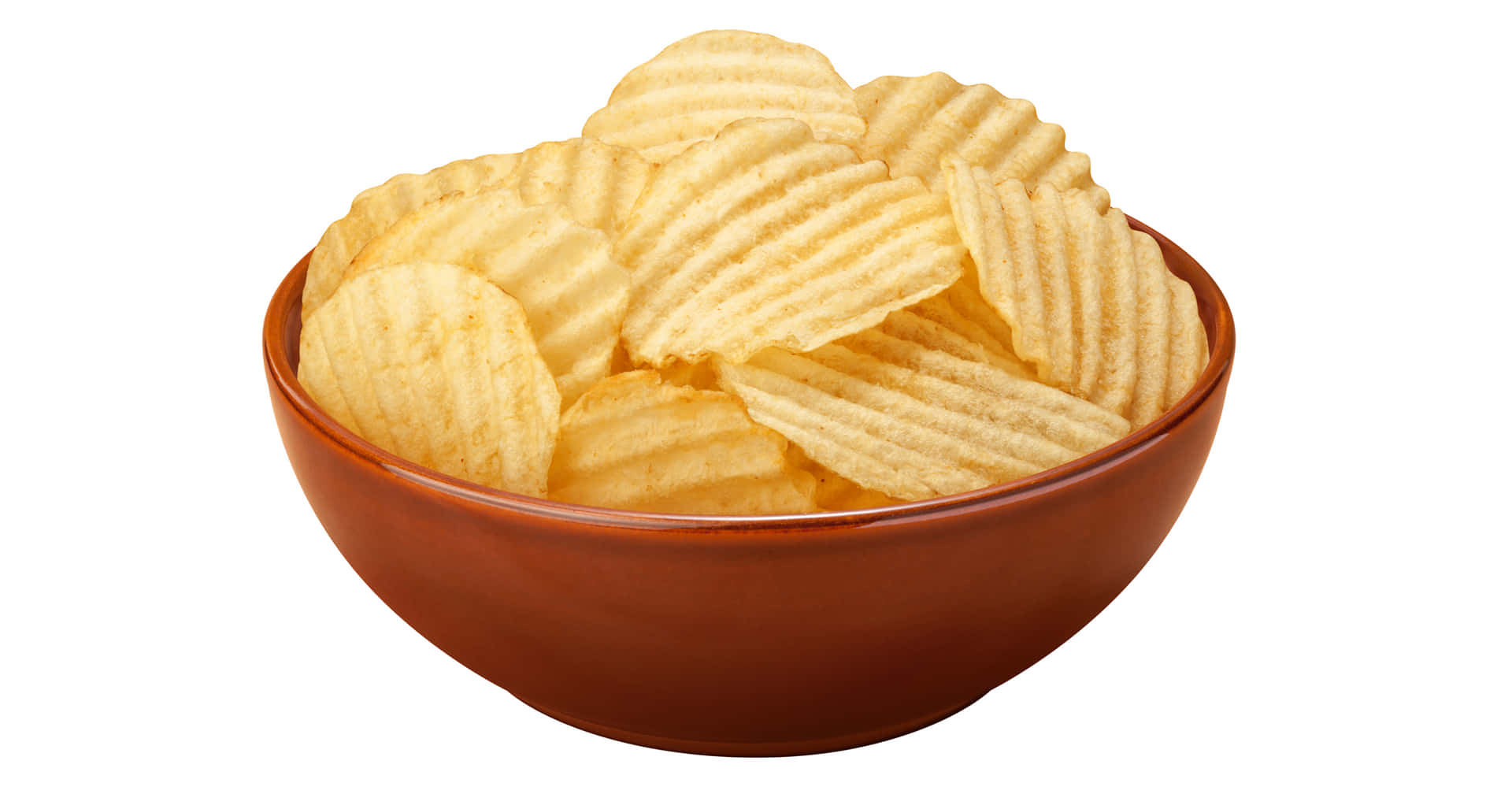 Potato Chips In Brown Bowl Background