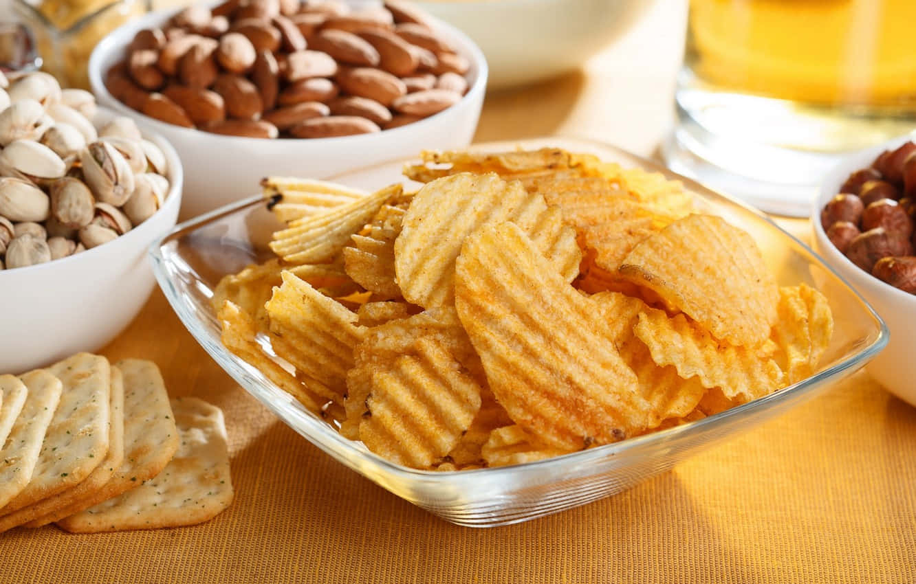 Potato Ridge Chips And Nuts Background