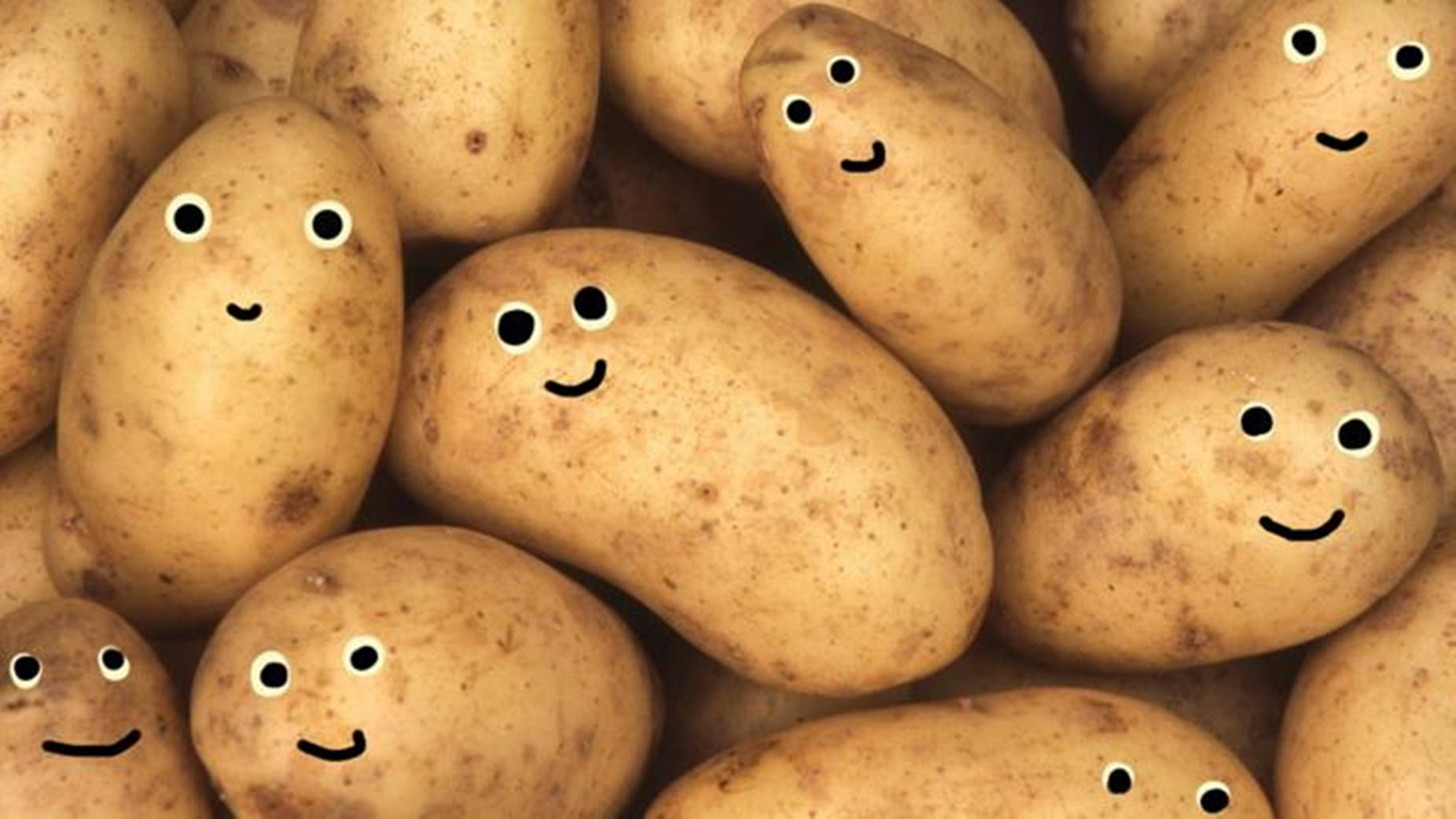 Potatoes Doodled With Goggly Eyes Background