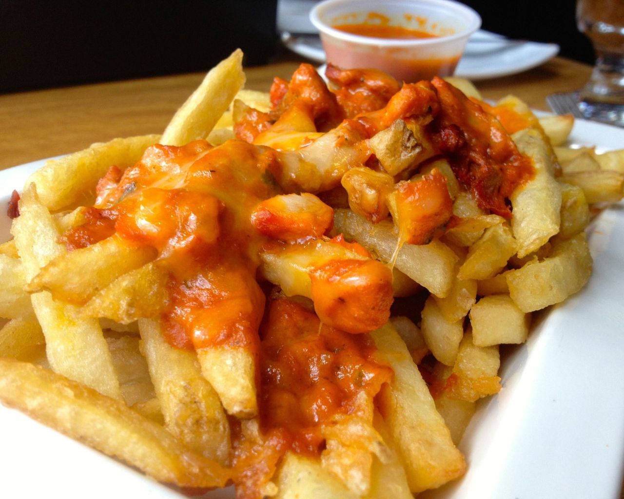 Poutine With Creamy Buffalo Sauce Background