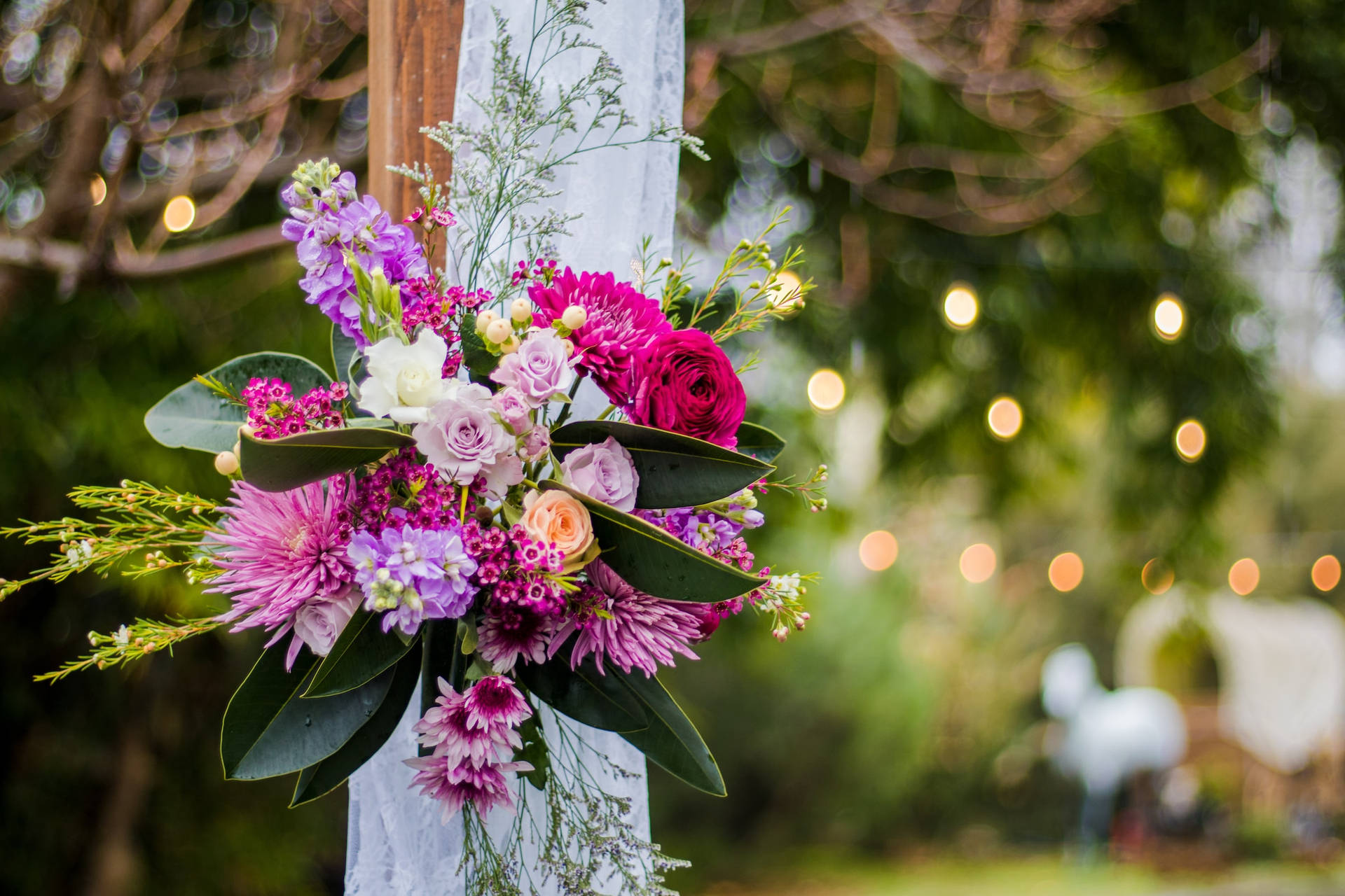 Powder Puff And Hoary Stock Flower Bouquet Background