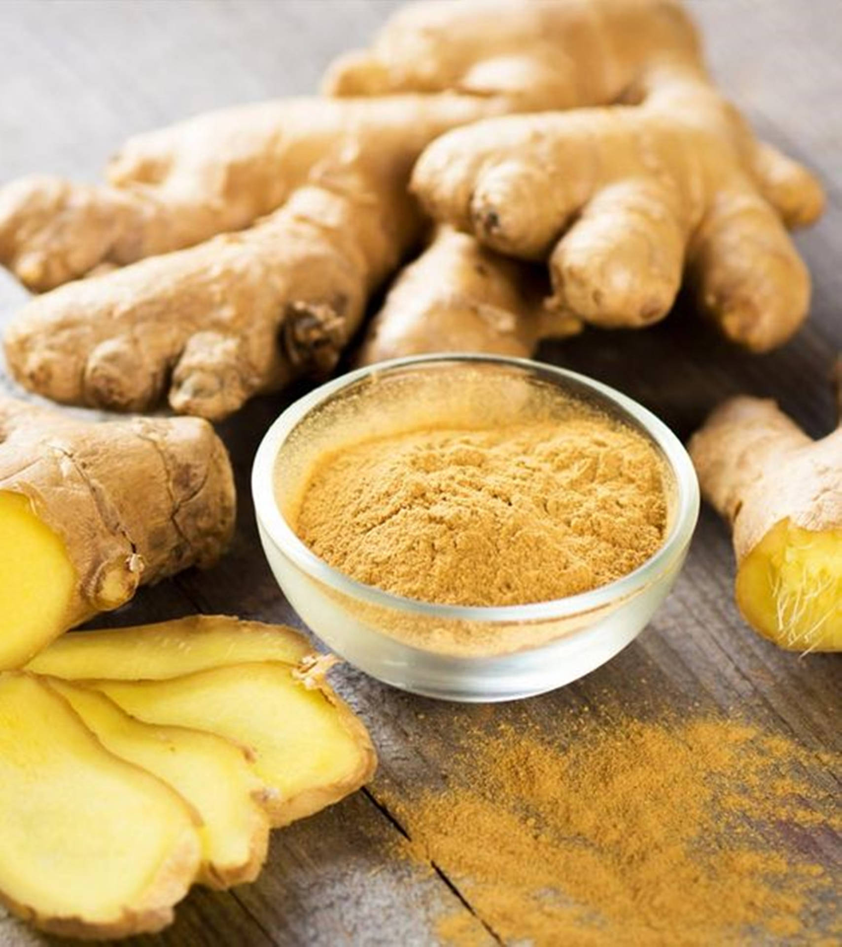 Powdered Ginger Roots Kitchen Spice Background