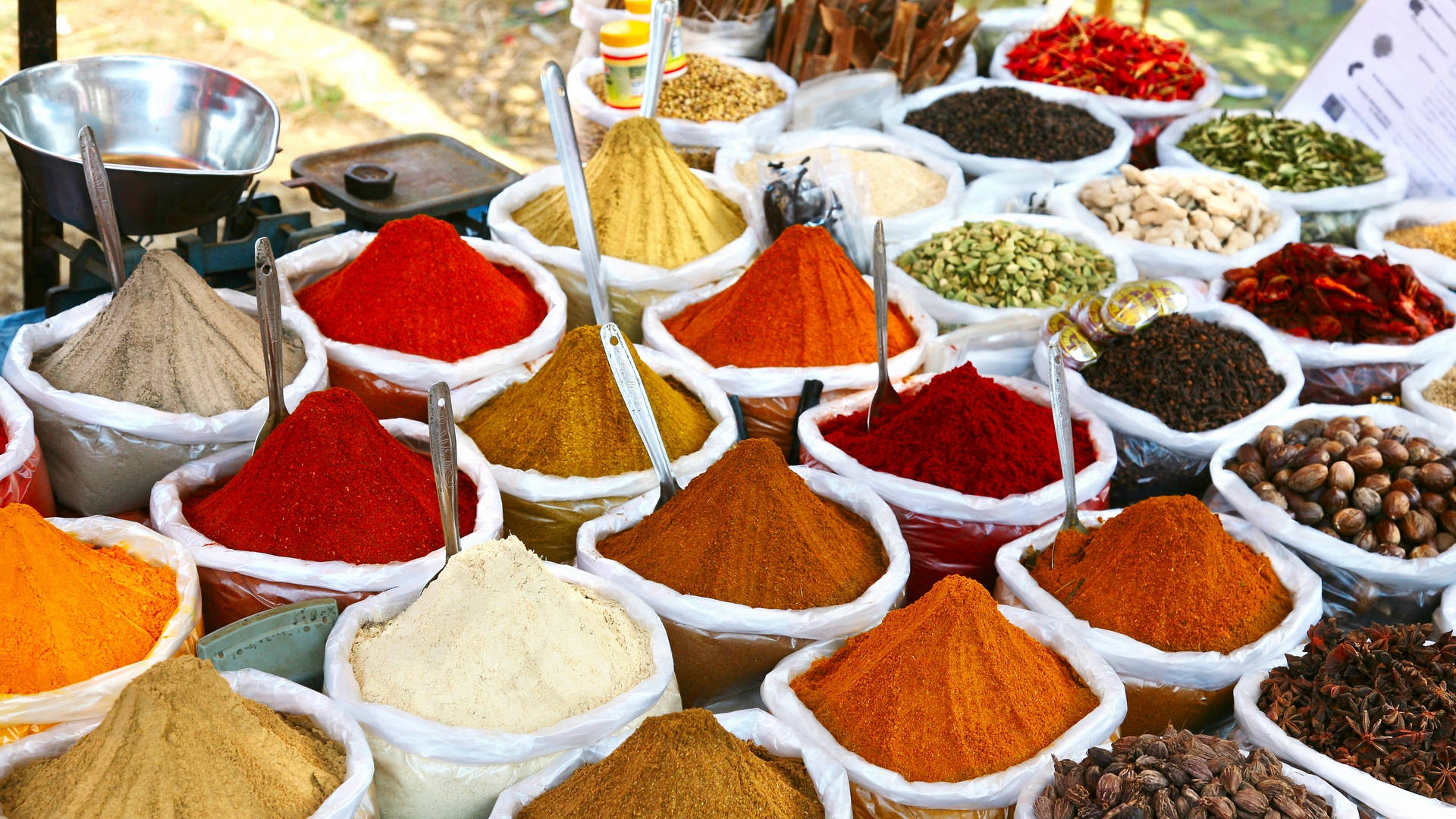 Powdered Spice Display Tilt Angle Shot Background