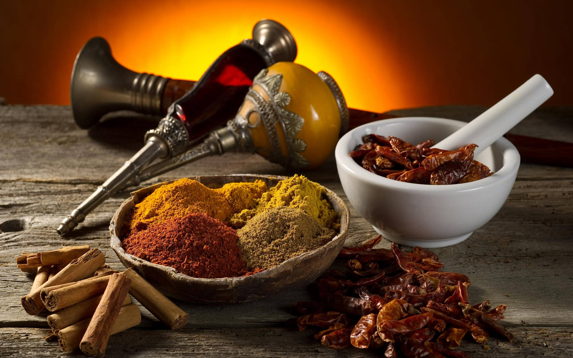 Powdered Spices And Dried Cayenne Background