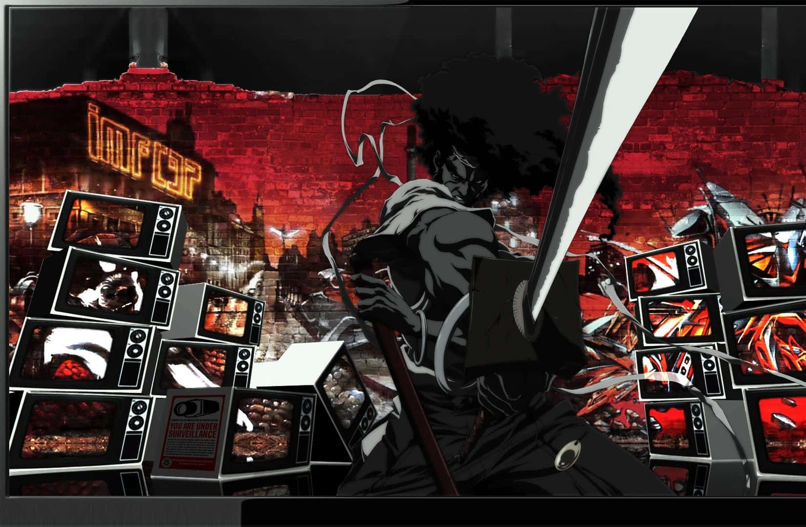 Powerful Afro Samurai Warrior In An Intense Battle Stance Background