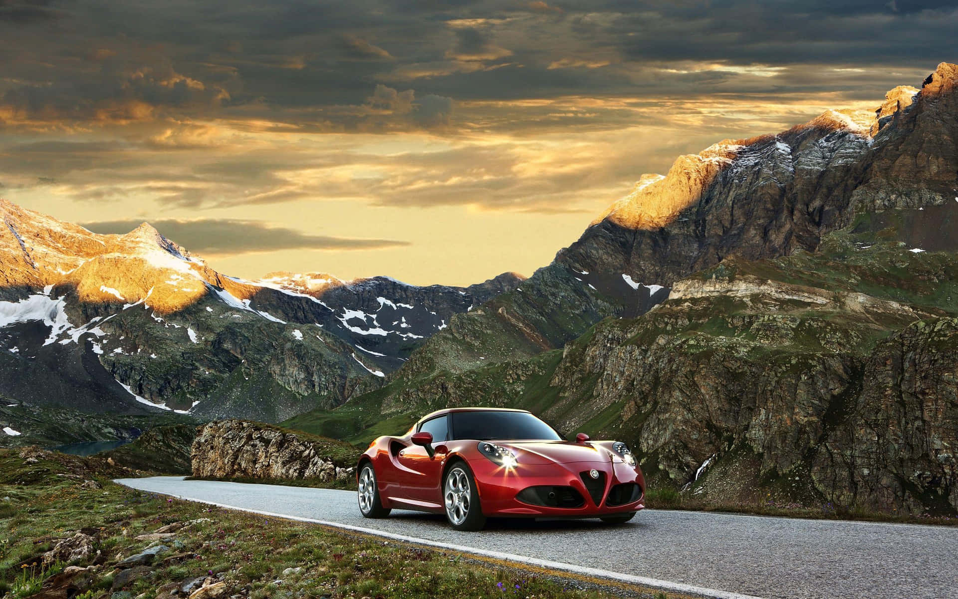 Powerful Alfa Romeo 4c On The Road Background
