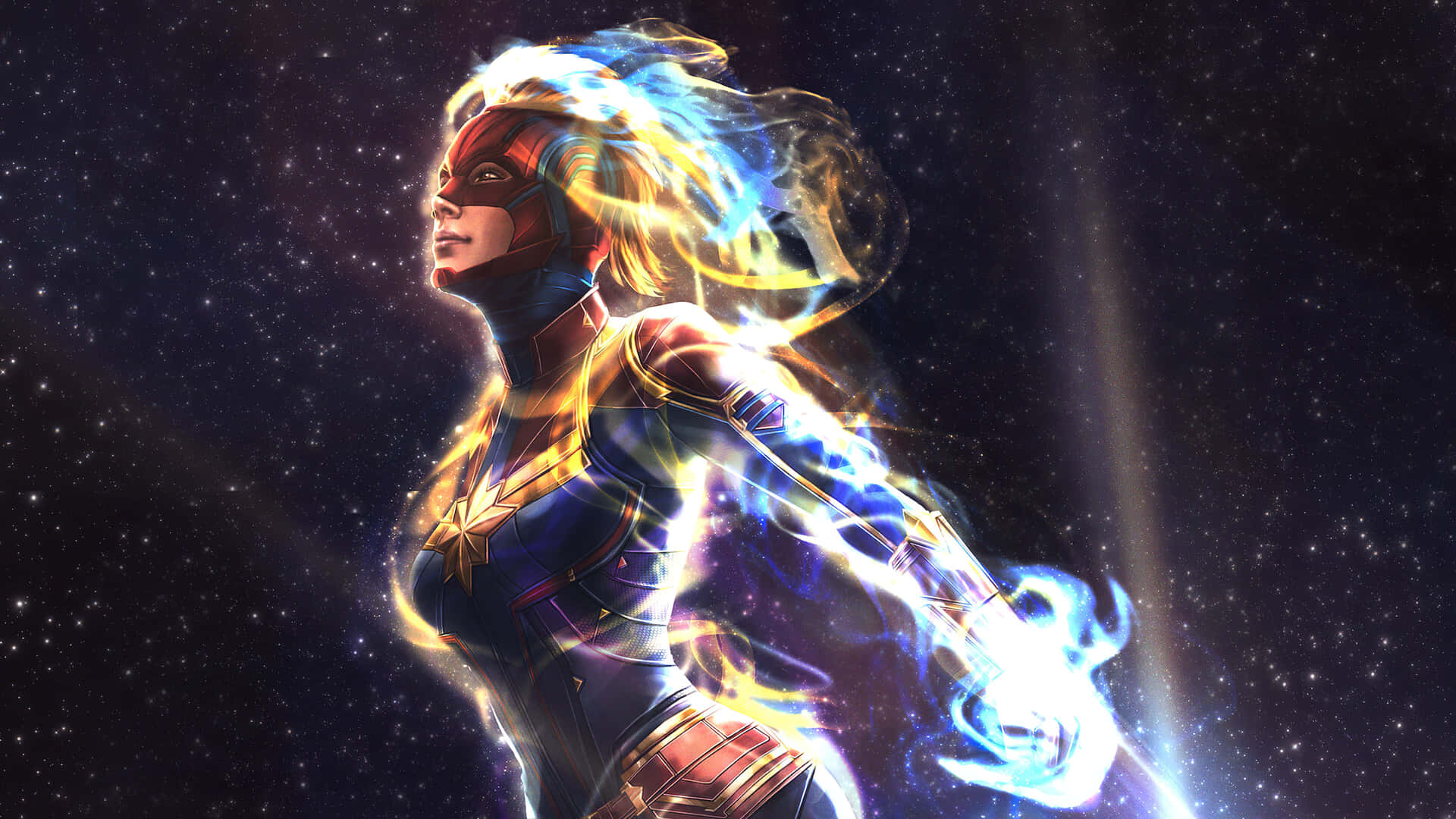Powerful Captain Marvel On Ipad Display Background