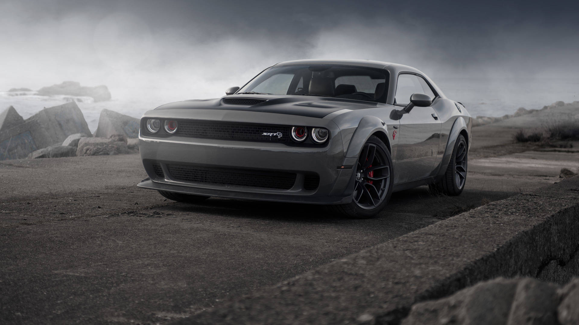 Powerful Elegance: Gray Dodge Challenger Demon 4k On Concrete Road