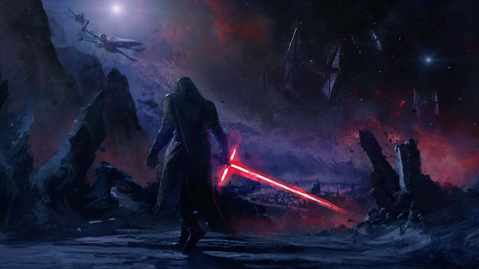 Powerful Kylo Ren Surrounded By His Starry Star Wars Backdrop Background