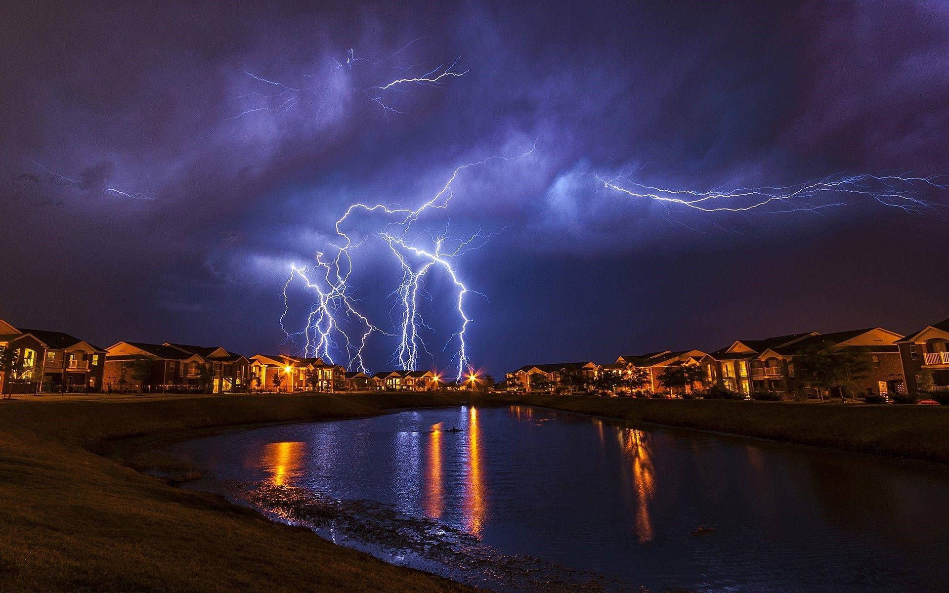 Powerful Lightning Oklahoma Night View Background