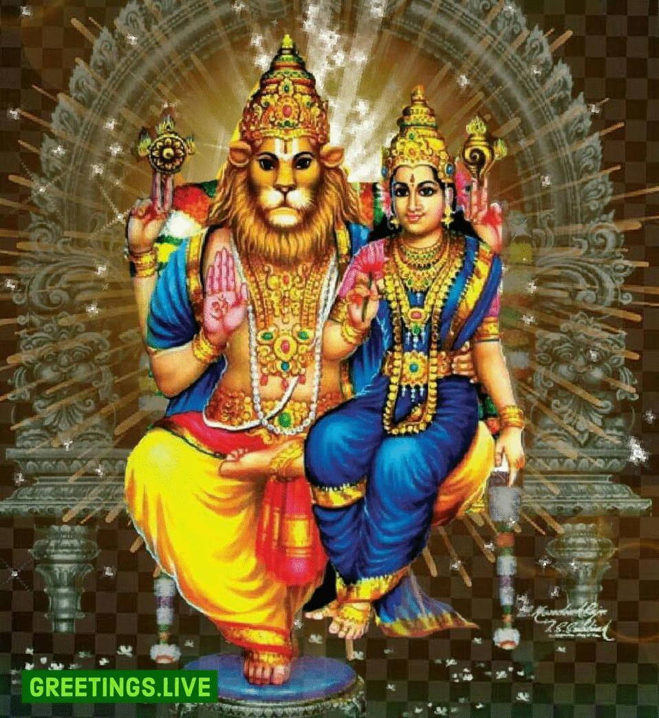 Powerful Lord Narasimha And Lakshmi Background