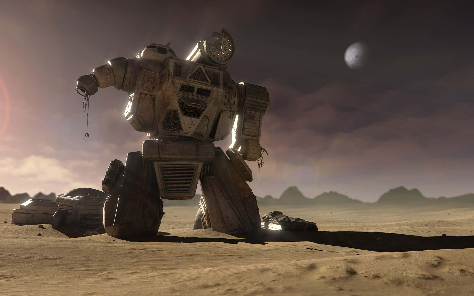 Powerful Mechwarrior In Action On The Battlefield Background