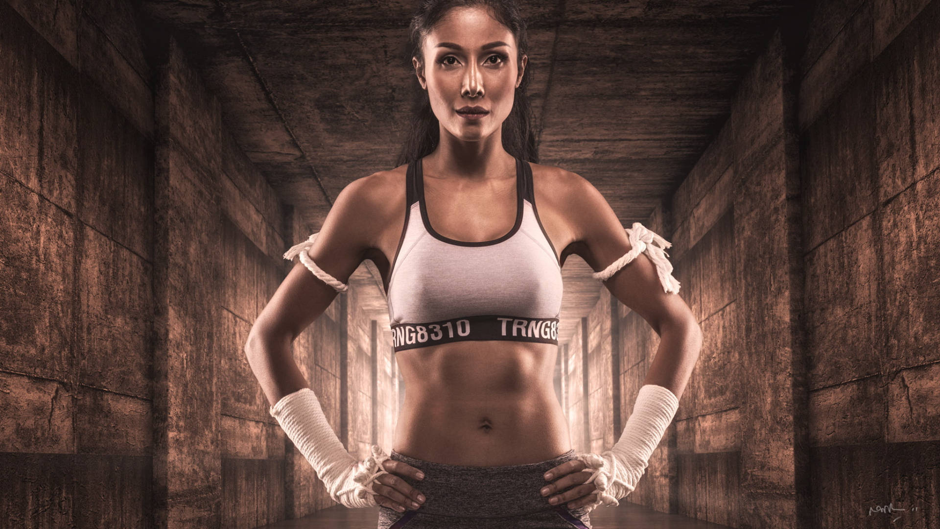 Powerful Muay Thai Woman Background