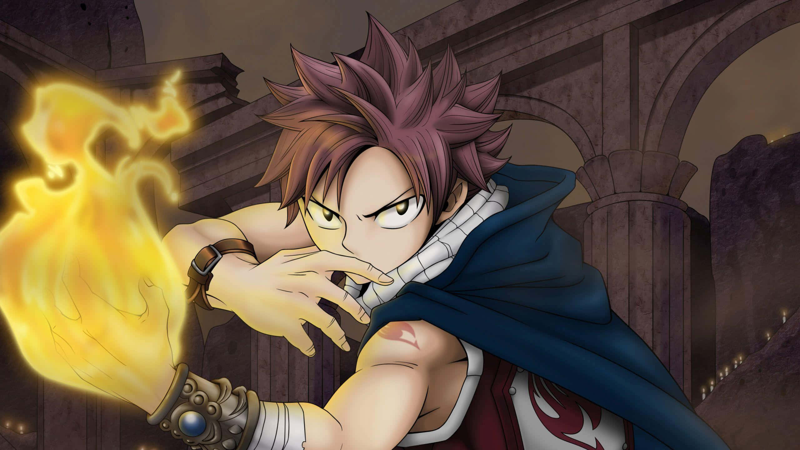 Powerful Natsu Dragneel Unleashing Flames Background